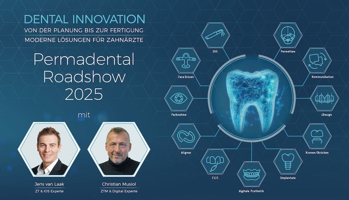 Permadental geht auf Roadshow: Ob digitale Gesichtsscans, Datenübermittlung über Scanner-Portale oder moderne Fertigung in innovativen Laboren: Digitale Workflows sind aus der Zahnmedizin nicht mehr wegzudenken.