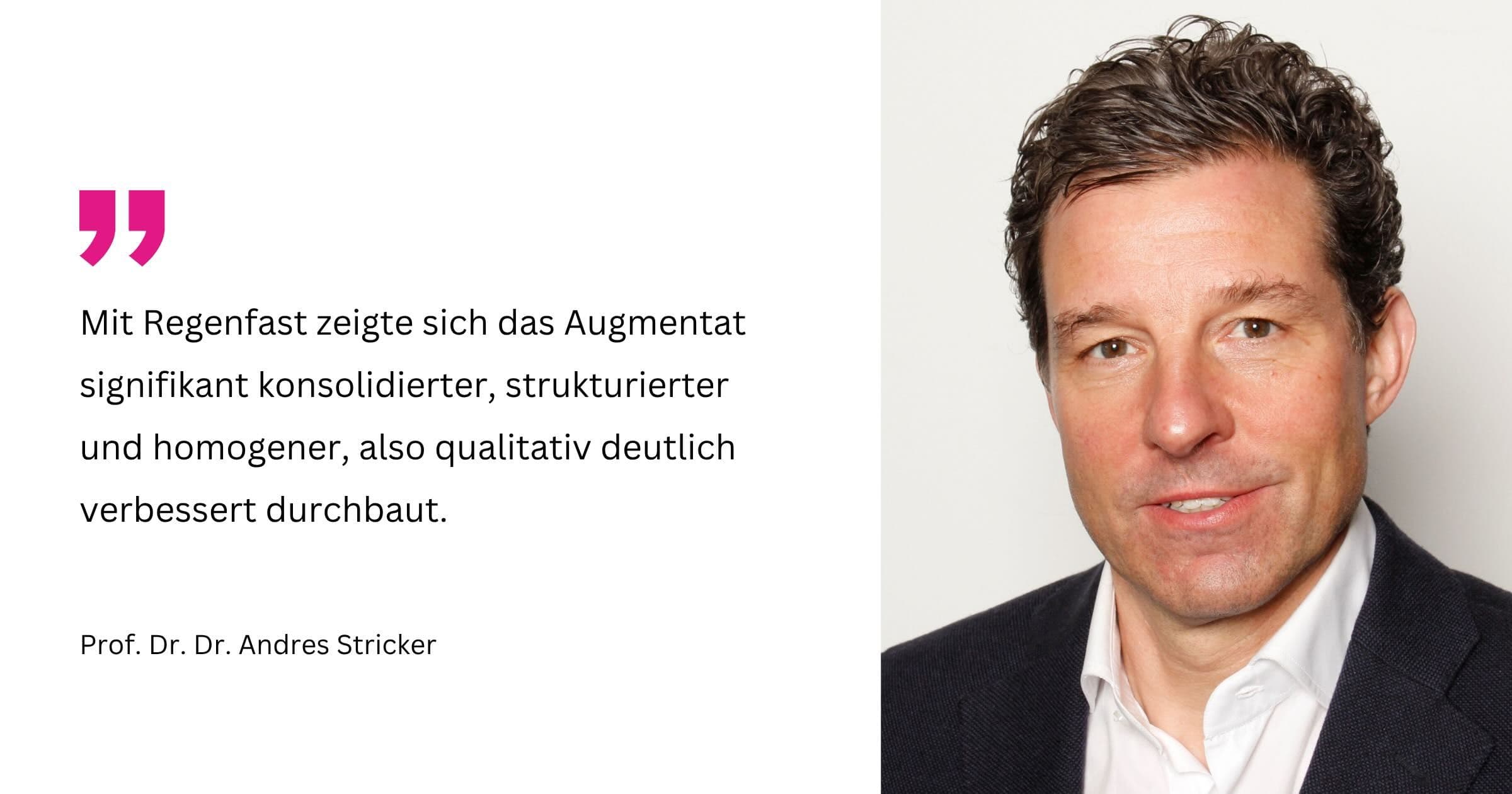Porträtfoto von Prof. Dr. Dr. Andres Stricker, lächelnd, in dunklem Sakko und weißem Hemd, vor hellem Hintergrund.